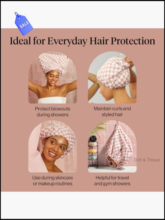 Reusable Waterproof Satin-Lined Flexi Shower Cap, Adjustable, Wide Extra Large main image 4